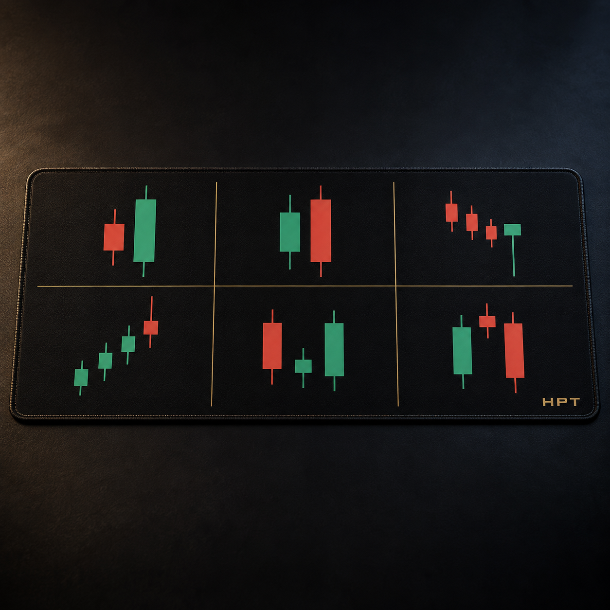 Wide six-panel HPT candlestick pattern desk mat